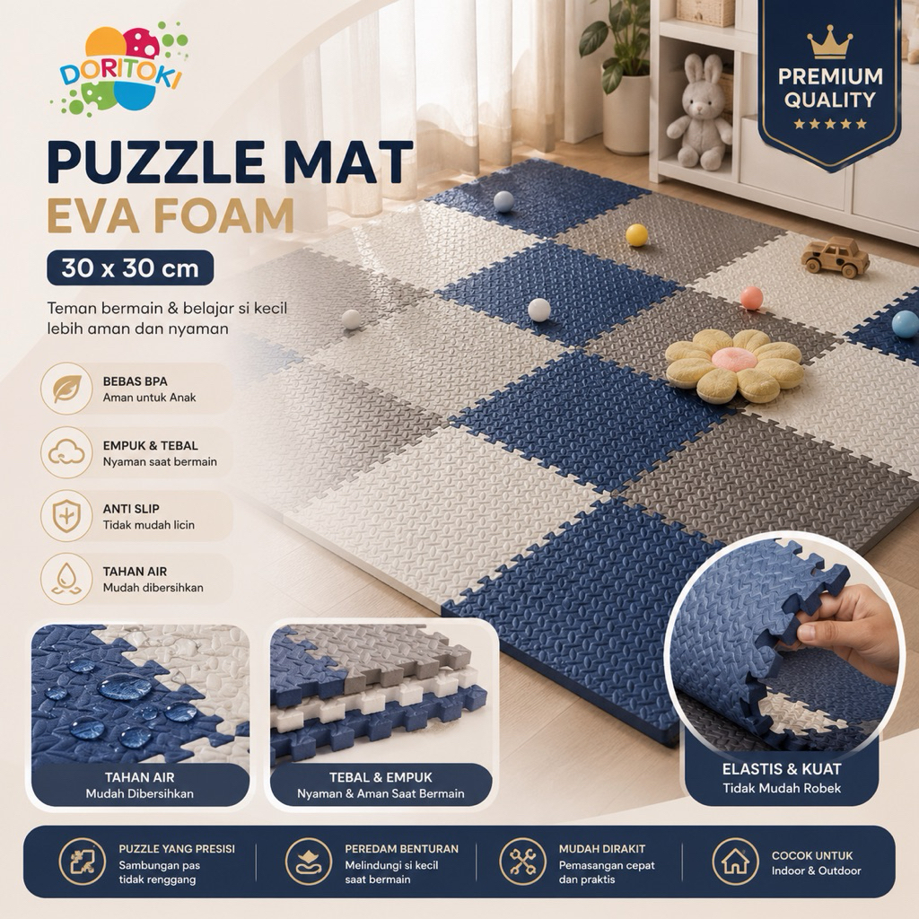 Doritoki PUZZLE LANTAI KELAS PREMIUM ADA PENUTUP TEBAL 12MM & 20MM UK 30 X 30CM PER PACK KARPET PUZZLE LANTAI EVA