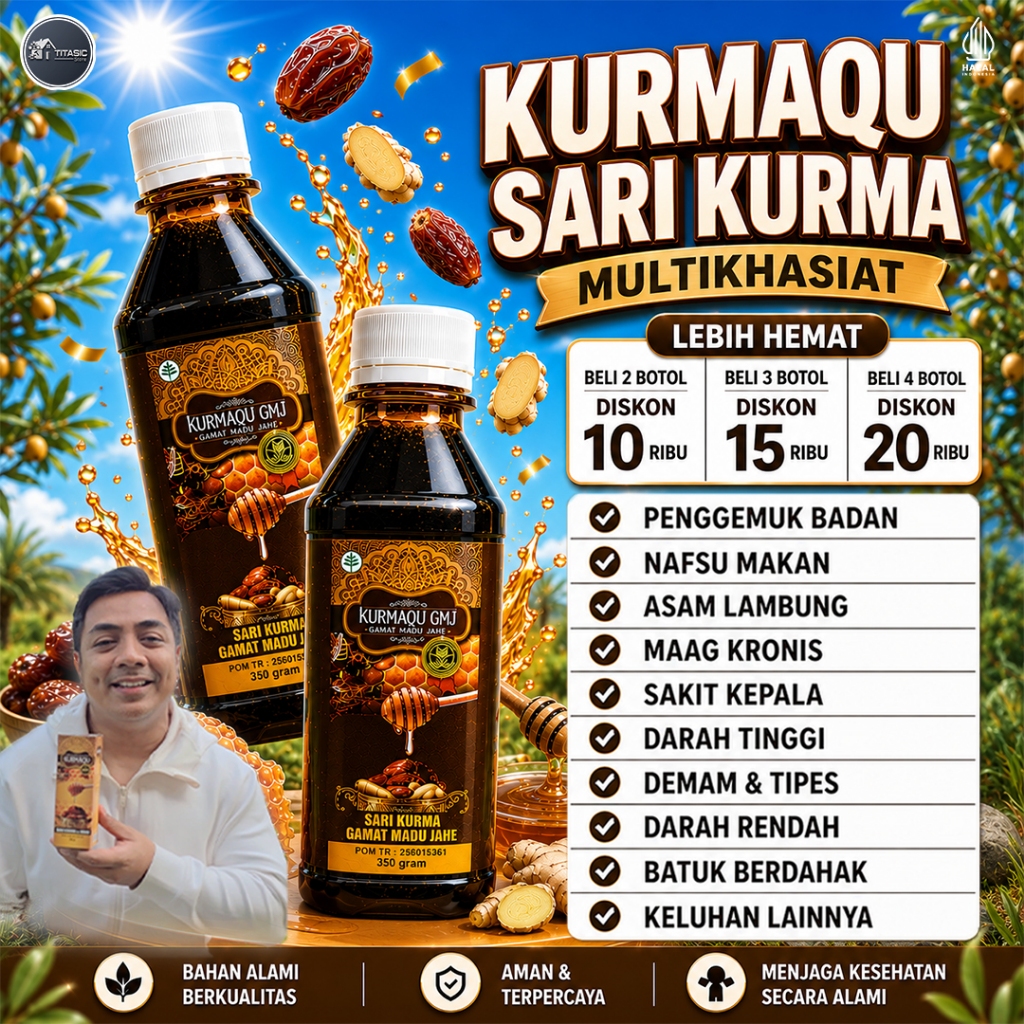 Sari Kurma Kurmaqu Madu Penambah Nafsu Makan Untuk Anak dan Dewasa Penggemuk Badan Asam Lambung Maag Kronis Sakit Kepala Darah Tinggi Radang Tenggorokan Darah Rendah Anemia Aman Tanpa Efek Samping PALING AMPUH Namun Tergantung Kondisi Tubuh
