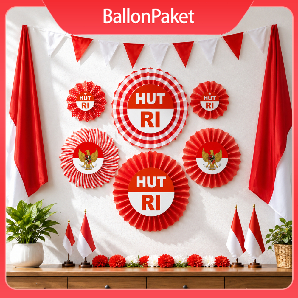 Paperfan HUT RI 6in1 Set Merah Putih Perlengkapan Dekorasi 17 Agustus Dirgahayu Republik Indonesia