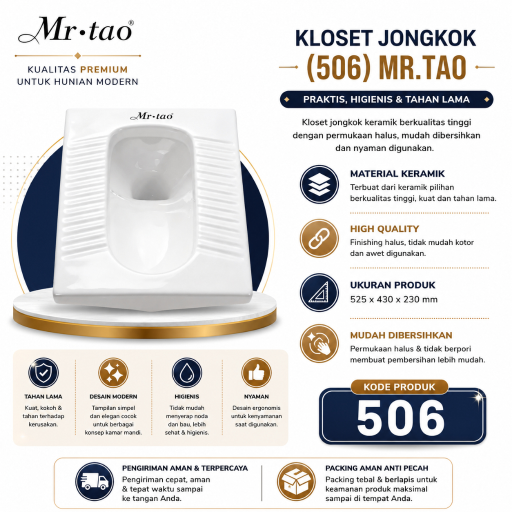 MR TAO Kloset Jongkok Keramik Tanpa Tangki Air Gratis Kemasan Kayu