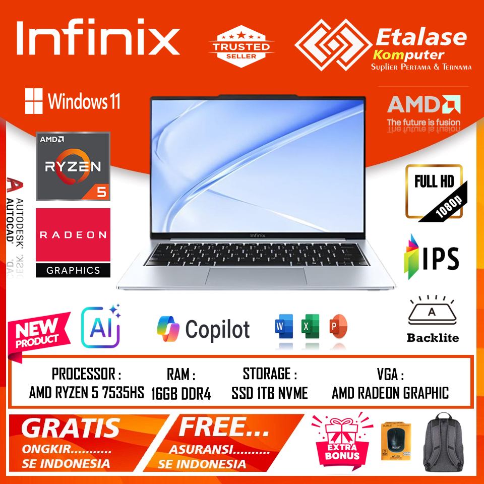 Jual Laptop Infinix XBook B14 - AMD Series Ryzen 5 7535HS 16GB 1TB ...