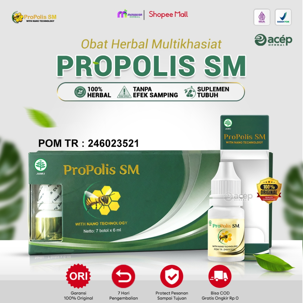 Propolis SM Asli 100% Original Obat Tetes Herbal Multikhasiat Isi 6 ml