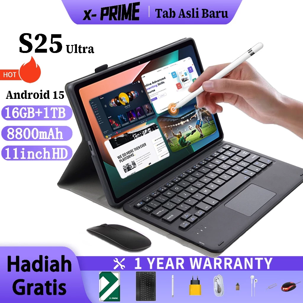 [COD] X-PRIME Tablet Pro S25 5G Snapdragon 888 10.1 Inch HD 120Hz 16GB RAM 1TB ROM 8800mAh 11-core Wifi Bluetooth 2 Desain Elegan dan Modern Android 15 8K Kamera 12MP+36MP Layar Prosesor Kartu - foto 1