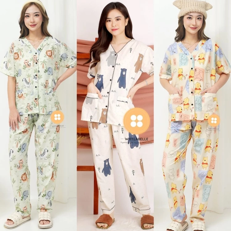 Setelan Baju Tidur Piyama Katun Jepang Celana Panjang