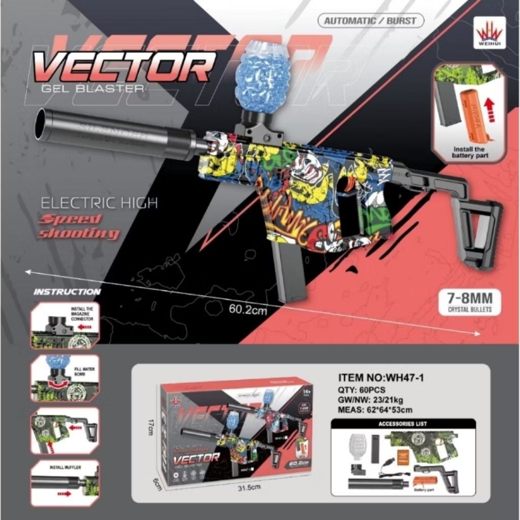 Jual Mainan Anak Tembakan Vector Gel Blaster Automatic Electric ...