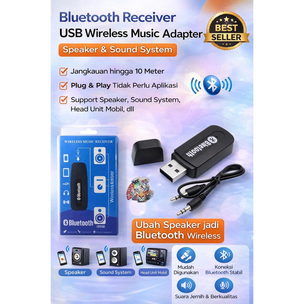 Jual Bluetooth Receiver USB Wireless Audio Music Adapter 3.5mm Untuk ...