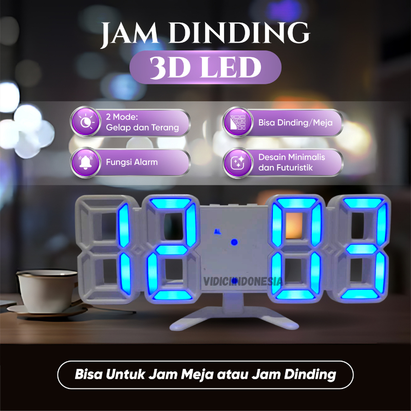 Jual Jam Meja LED 3D / Jam Dinding Digital LED 3D Bentuk Angka Modern ...