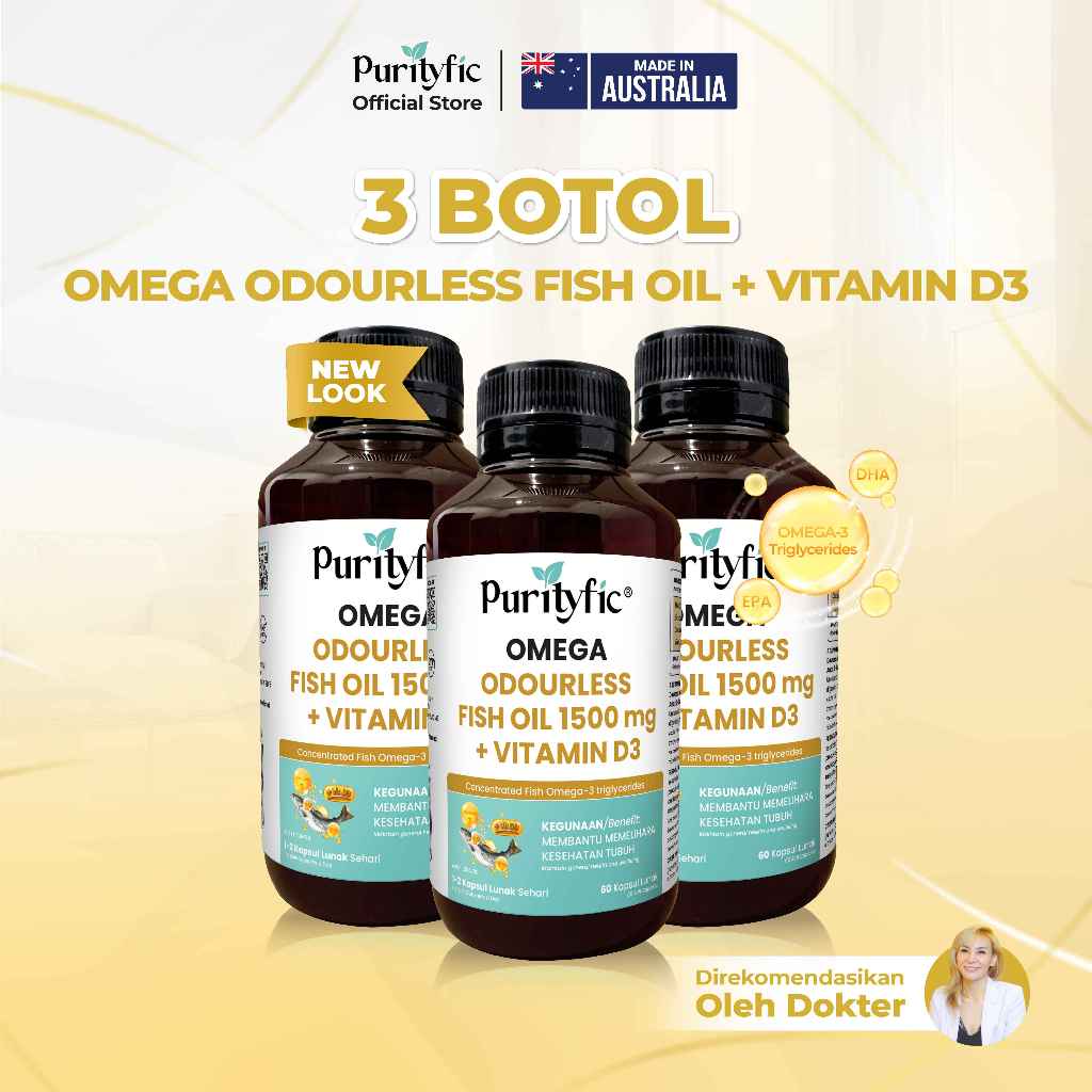 Jual [3 BOTOL] Official Purityfic Official Omega Odourless Fish Oil ...