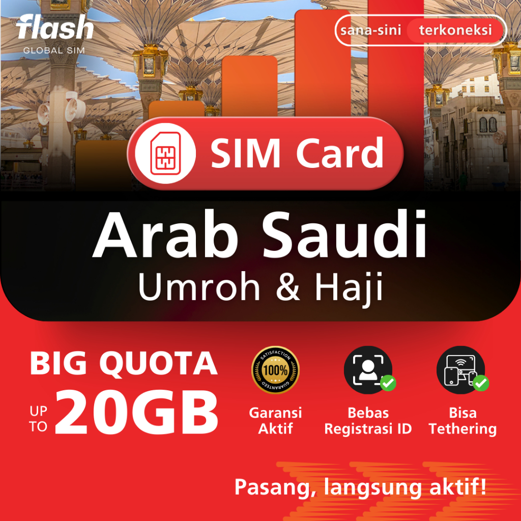 Jual Flash SIM Card Saudi Arabia Simcard Umrah Kuota 10GB - 20GB ...
