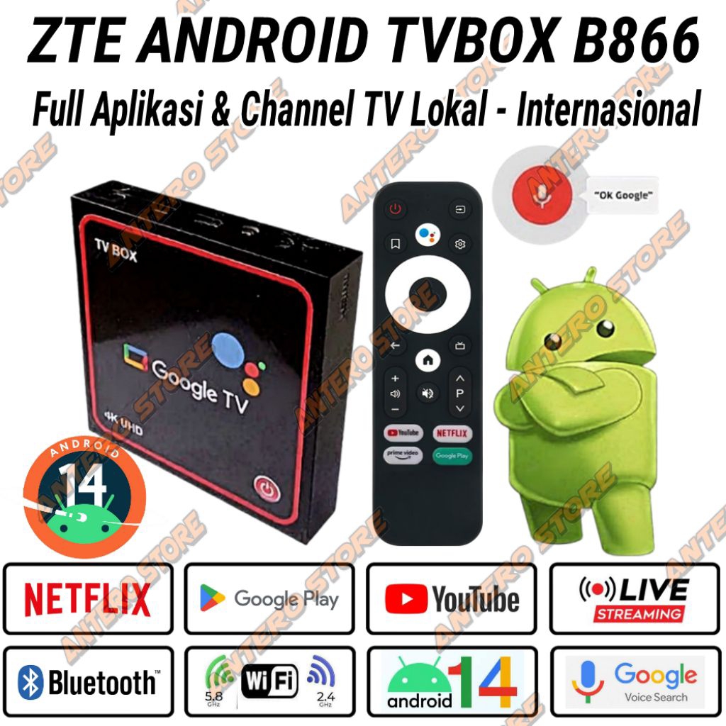 Jual stb android tvbox remote voice zte ram 4gb 32gb memory siap pakai ...