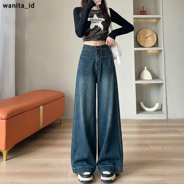 Celana Highwaist Jeans Wanita Celana Jeans Panjang Wanita Celana Kulot Straight Celana Jeans