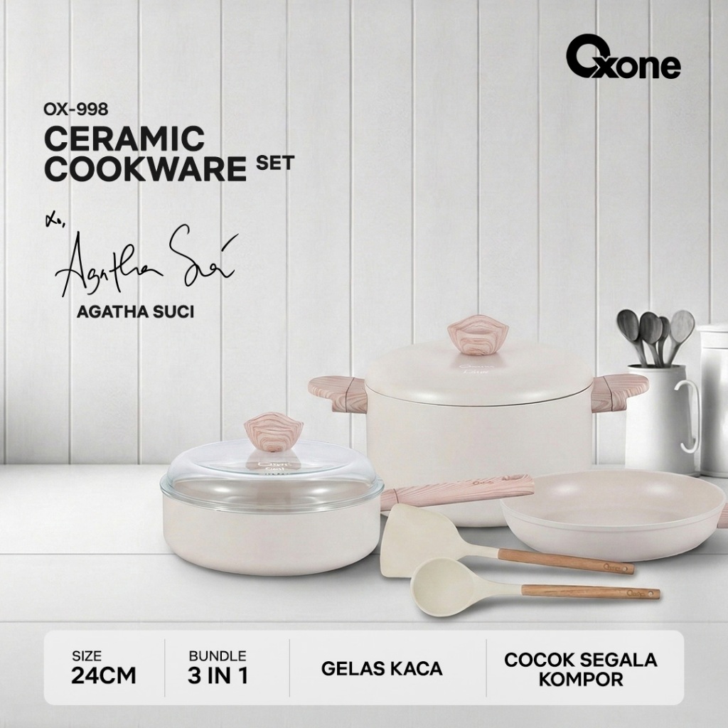 Jual Oxone OX998 Dome Ceramic Cookware Set 2 Ceramic + 2 Spatula ...