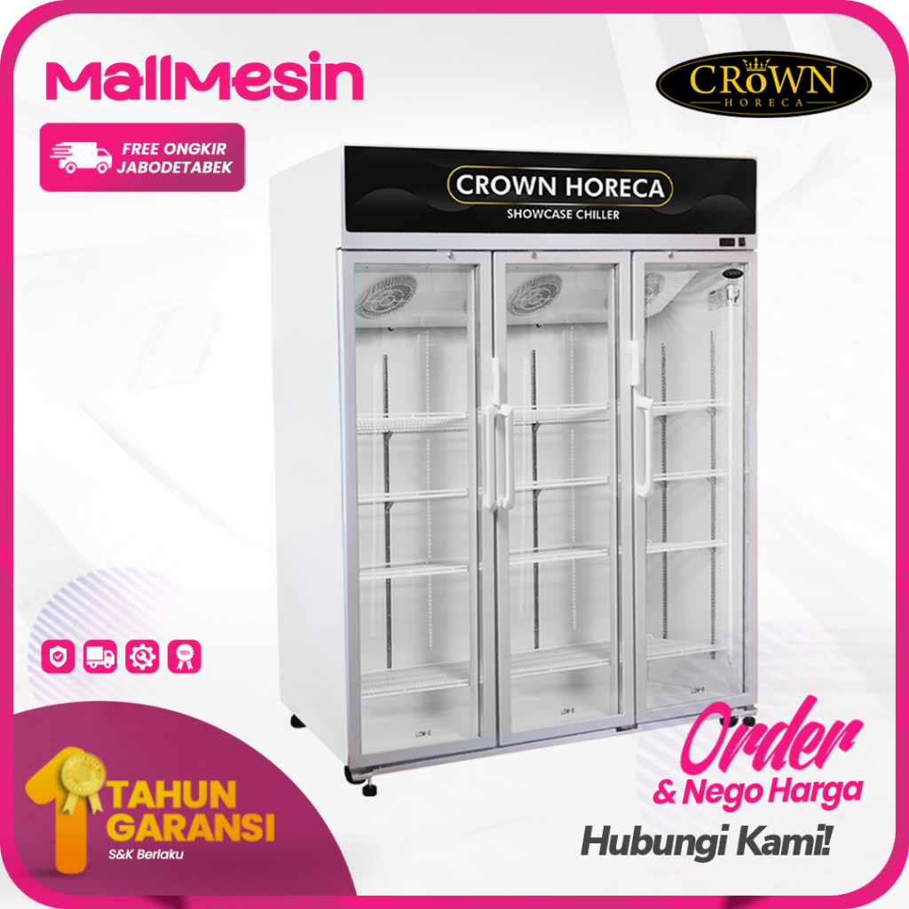 Jual CROWN Showcase Chiller 1600 Liter LG-1600 Kulkas Minuman 3 Pintu ...