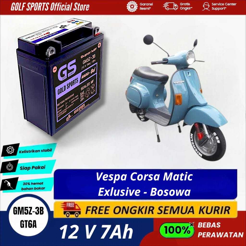 GOLF SPORTS Aki Motor Full Kering GM5Z-3B 12 V 7AH Motor Vespa Corsa Matic Exclusive Bosowa Accu GS