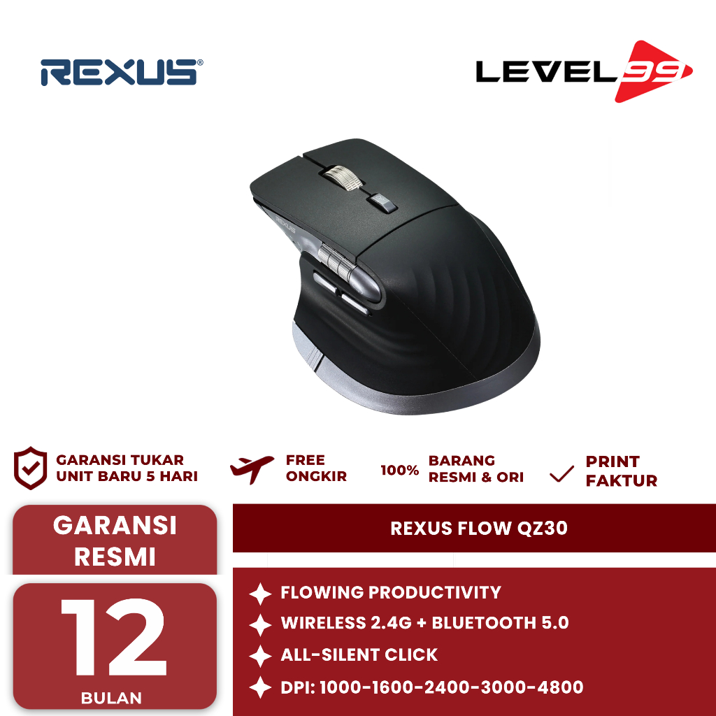 Jual Rexus Flow QZ30 / QZ-30 / QZ 30 Mouse Office Wireless Ergonomic ...