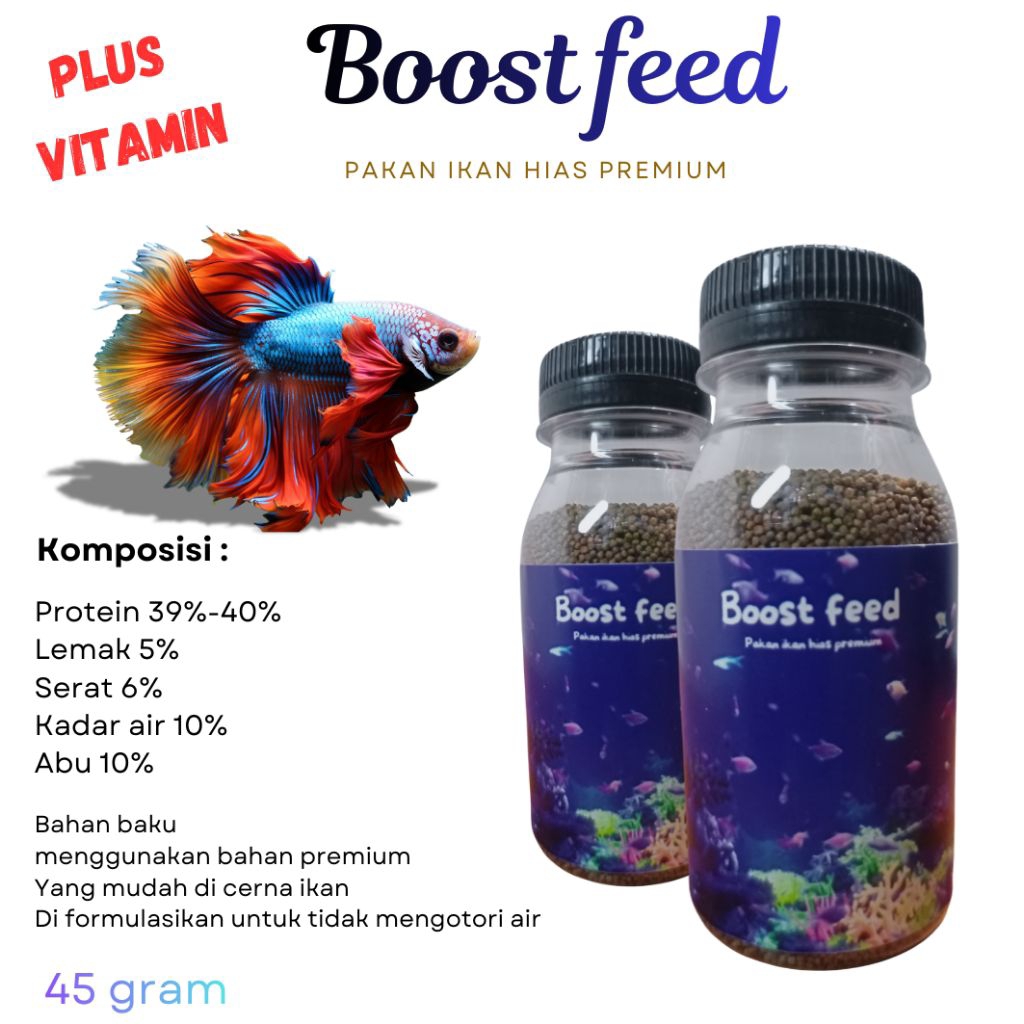 Jual BOOST FEED PAKAN IKAN HIAS 45 GR ,pakan ikan hias plus vitamin ...