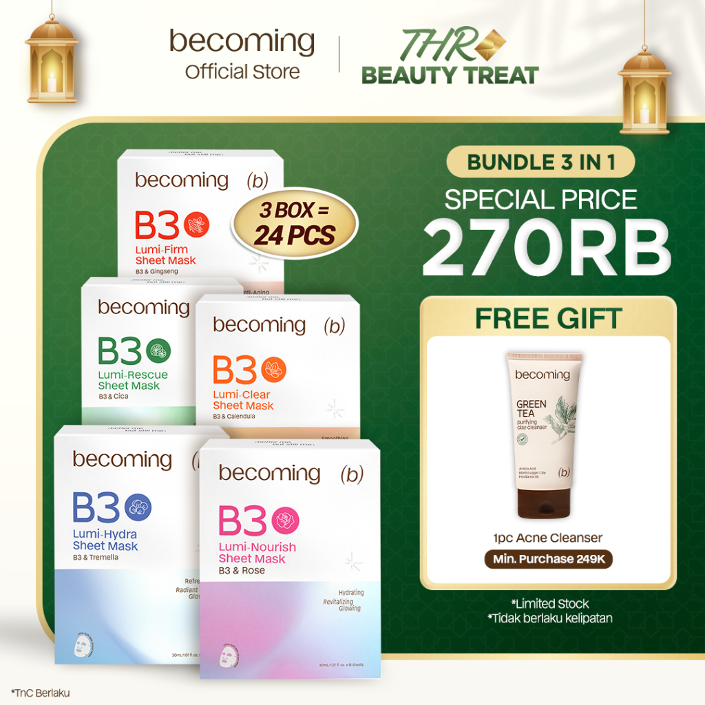 Jual [3 BOX] becoming 3in1 Bundle B3 Sheet Mask | Masker Wajah with 2% ...