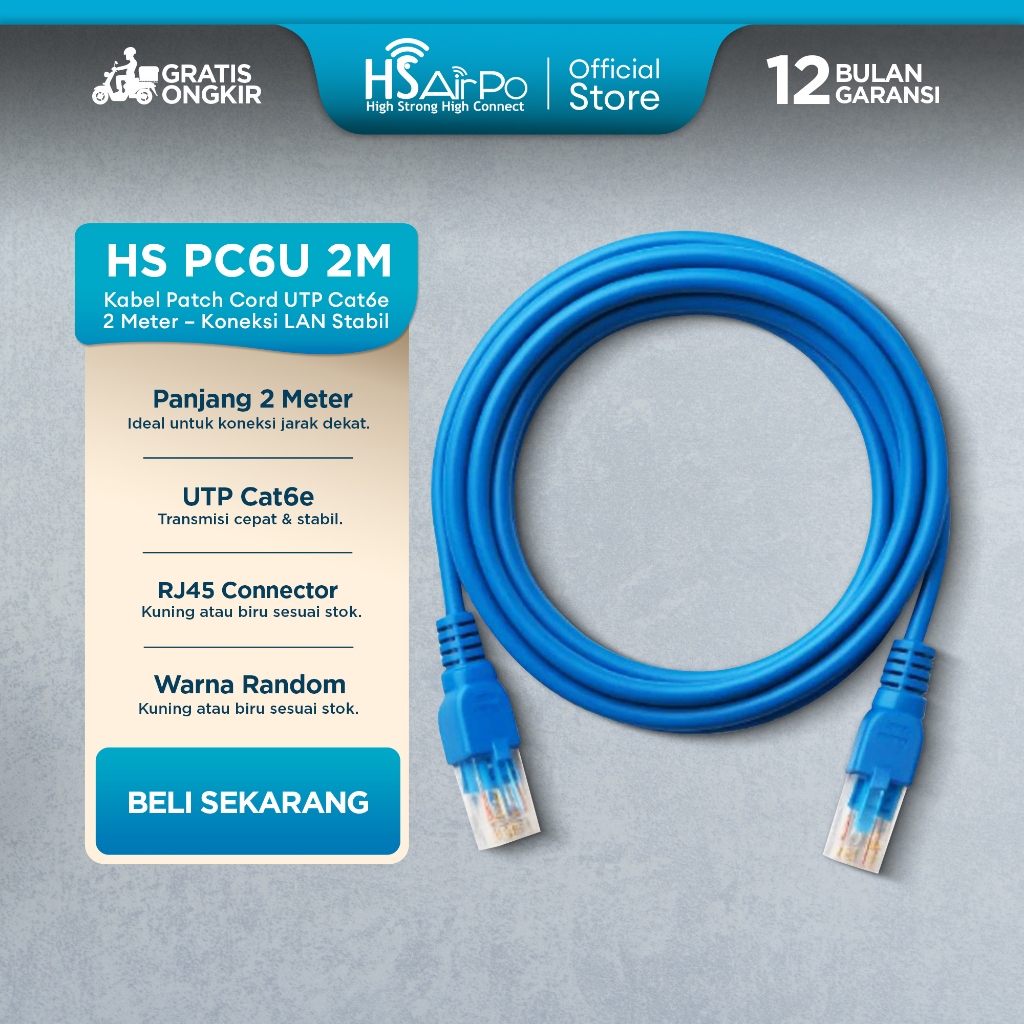 Jual HSAirPo HS PC6U UTP CAT6E PATCH CORD Cable 2 Meter | Shopee Indonesia