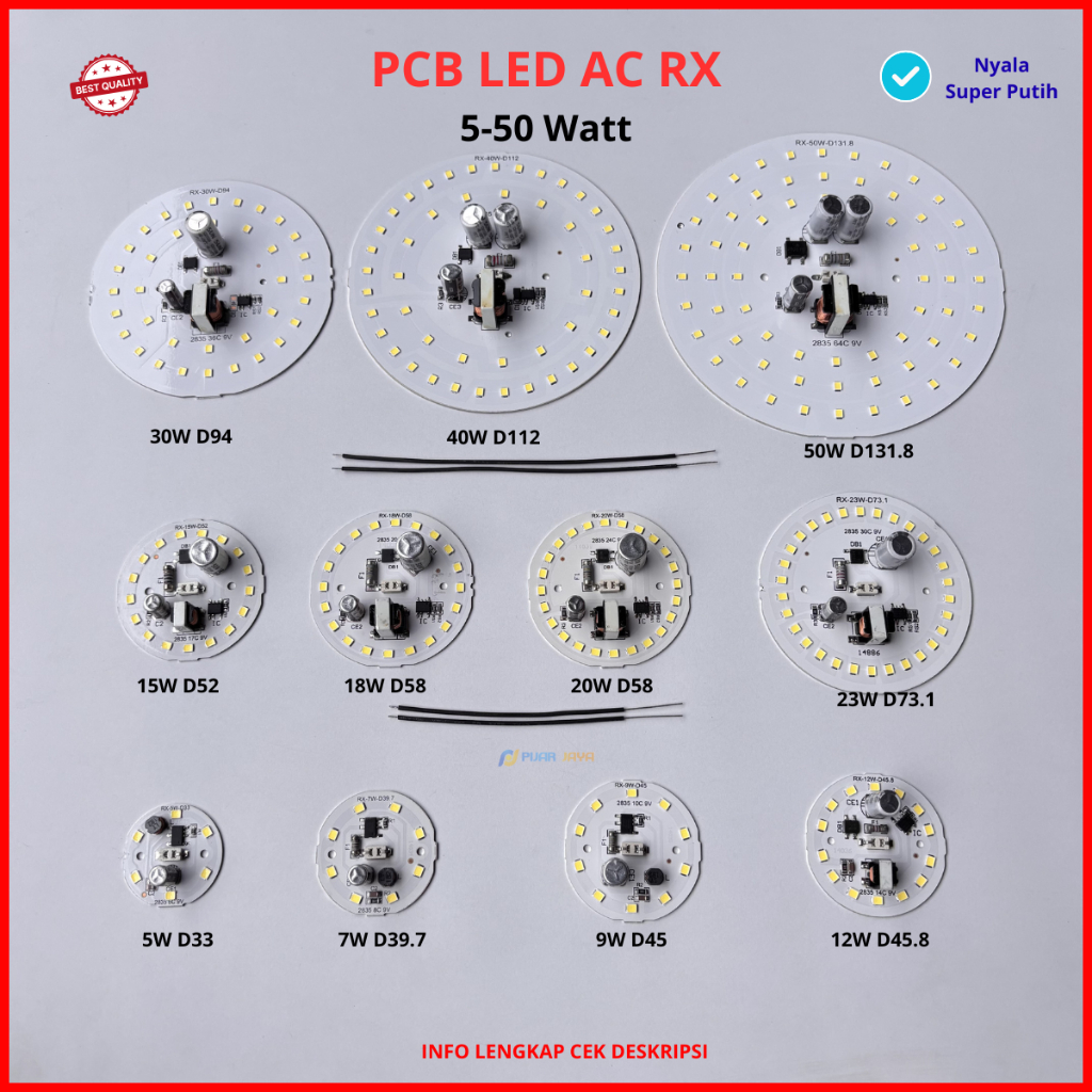 Jual PCB Lampu LED RX 5 7 9 12 15 18 20 23 25 30 40 45 50 Watt Mesin ...