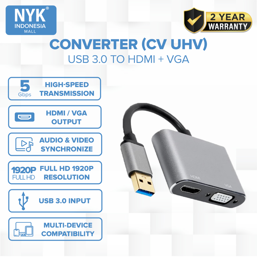 NYK Converter USB HUB 3.0 TO VGA HDMl 2 in 1 Super Speed COD HUB bergaransi Docking Station Data transfer Mobile phone macbook android iphone ipad tab