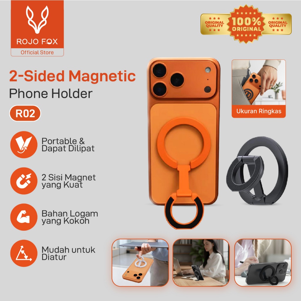 Jual ROJO FOX Double-Sided Magnetic Ring Holder Foldable Phone Stand ...