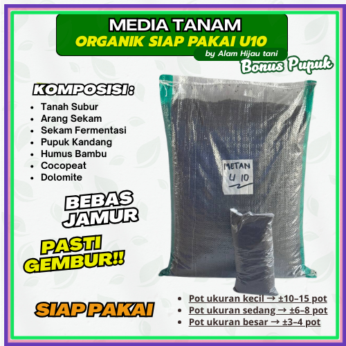 Media Tanam Organik Karung U10 Siap Pakai + Bonus Pupuk Kambing | Campuran Cocopeat Sekam Bakar Kompos