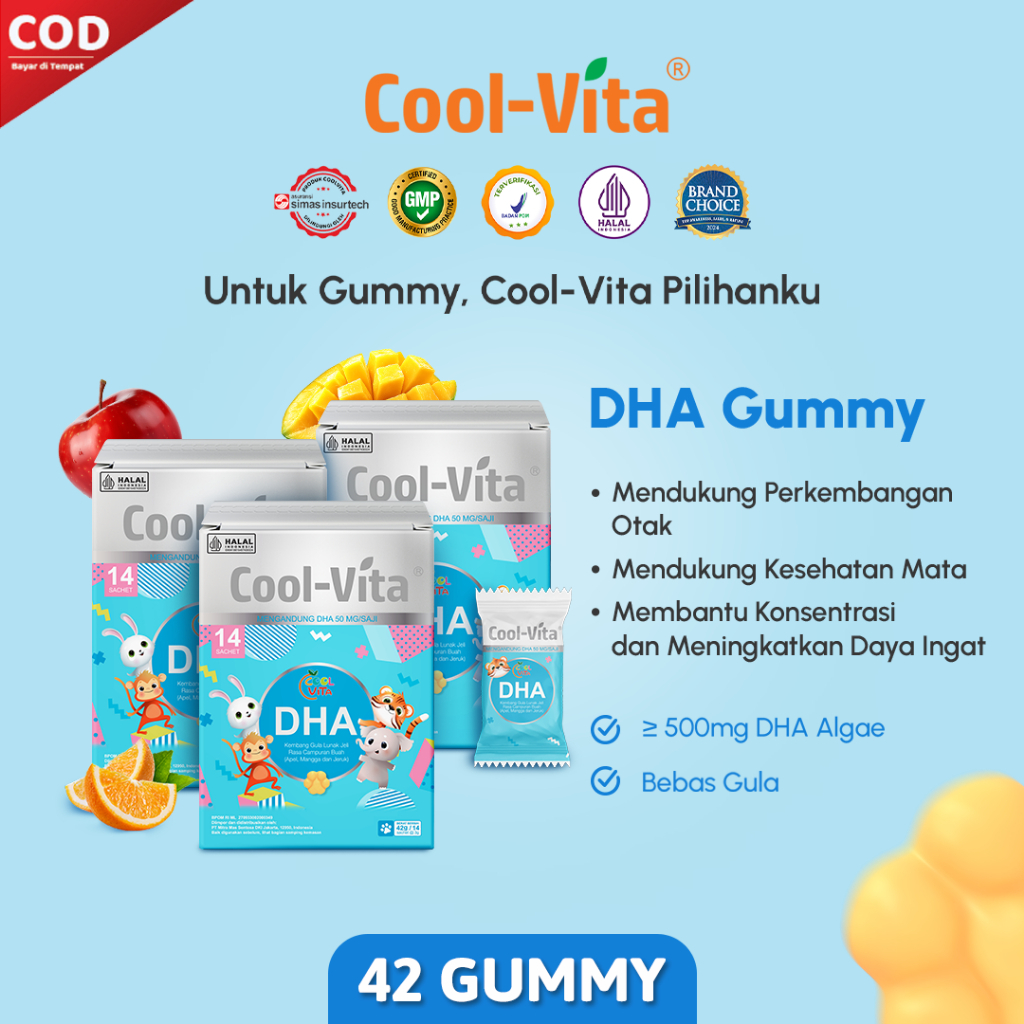Jual [Exclusive live] DHA Gummy 700mg untuk Anak 3 Box Isi 42 Coolvita ...