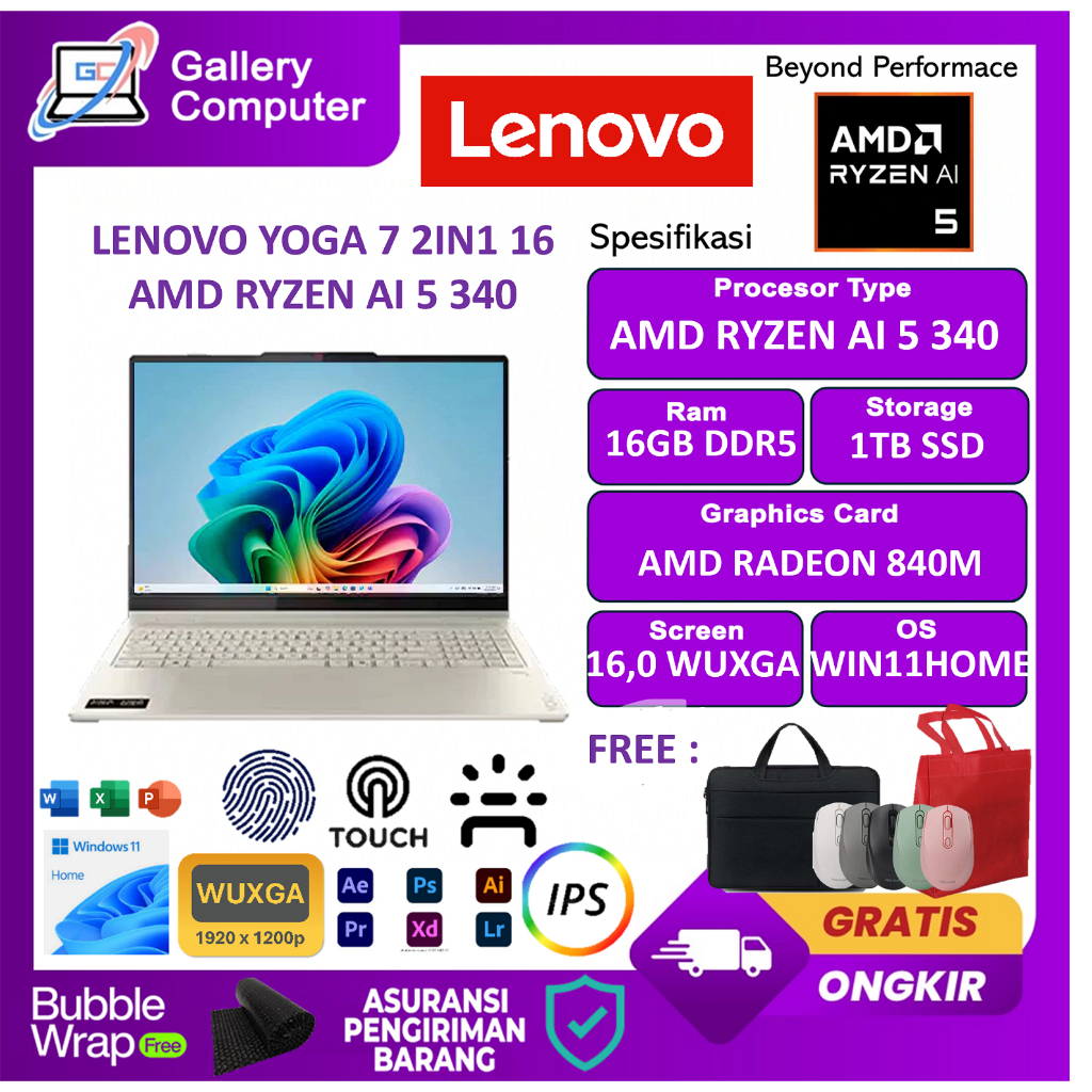 Jual Laptop Lenovo Yoga 7 2IN1 16 AMD Ryzen AI 5 340 16GB DDR5 1TB AMD ...