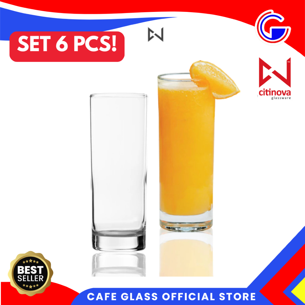 Gelas Es Teh Jus 6 Pcs Citinova Bamboo - Gelas Kaca Aesthetic Bening Tinggi - Highball Cafe Glass