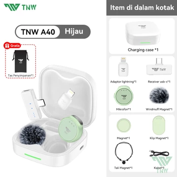 TNW A40 Wireless Microphone 2 In 1 Clip On Mic Magnetic Mikrofon AI Noise Canceling For Vlogger