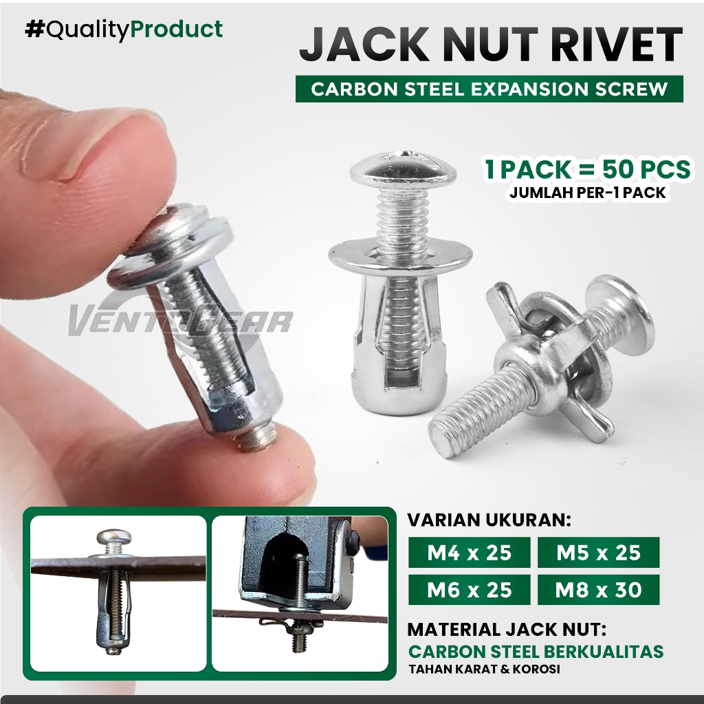 Jual Jack Nut - Rivet Plat Metal Mur Baut Drat Sekrup Fisher M4 M5 M6 ...
