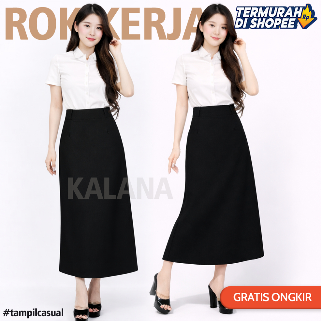 Rok Wanita Kerja Model A Line Rok Kerja Wanita Panjang Elena Series Original by Kalana