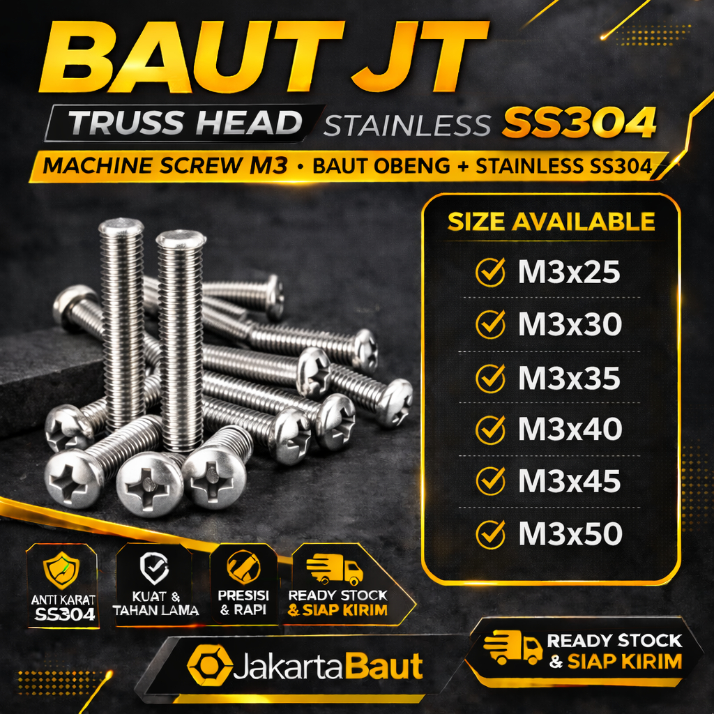 Jual Baut JT M3X35 Machine Screw M3 X 35 Truss Head 3X35 Baut Obeng ...