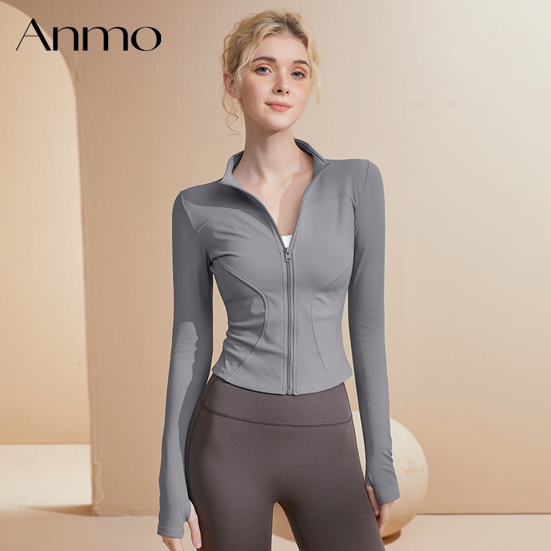 Jual ANMO-Jaket olahraga wanita, atasan wanita model slim fit, cocok ...