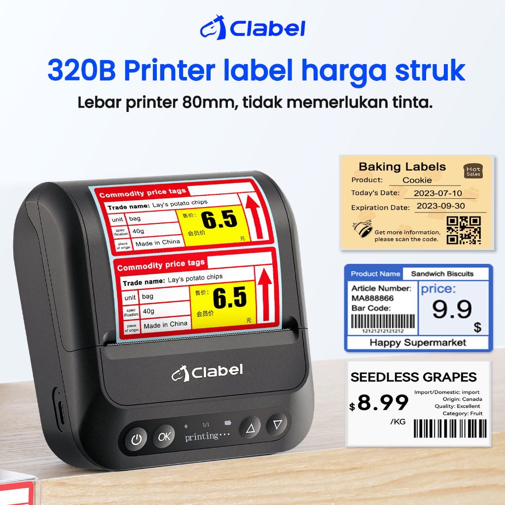 Jual CLABEL 320B Printer Label Portabel Layar 0.96 Inch - Lebar Cetak ...