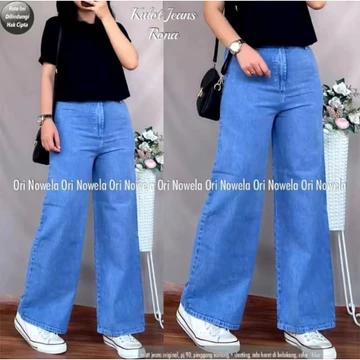 Celana Kulot Wanita Highwaist Premium Dengan Bahan Denim Tebal