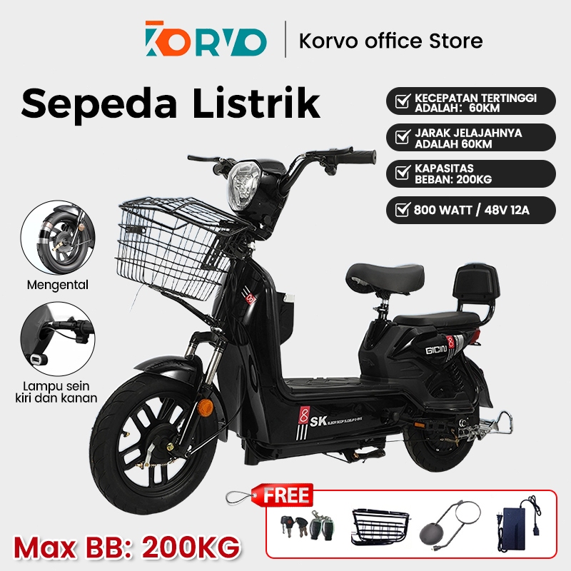 KORVO Sepeda Listrik Dewasa /Sepeda Motor Listrik/ Kendaraan Listrik Mewah Kelas Atas / Sepeda Listrik / Mesin Berkecepatan Tinggi 500w Berdaya Tinggi Kapasitas Angkut 200kg 48v 12ah Sepeda Listrik Garansi 1 Tahun