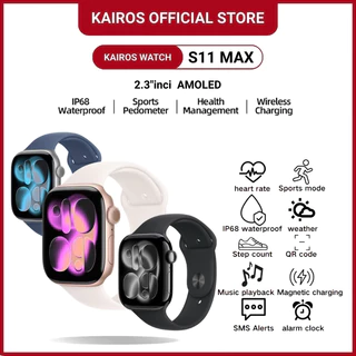 Kairos Smartwatch S11 Max with 2.3" HD AMOLED GPS NFC Waterproof Bluetooth iphone Call Jam Smartwatch Wanita Pria Monitor Detak Jantung Tekanan Darah wireless charging Dan Ganti Wallpapper Jam Tangan Wanita Jam Tangan Couple Jam Tangan Digital Wanita