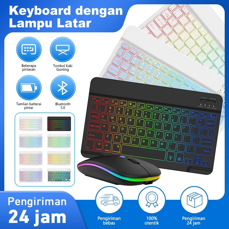 Jual 10 Inch Backlit Backlight Wireless Keyboard And Mouse LED Colorful ...