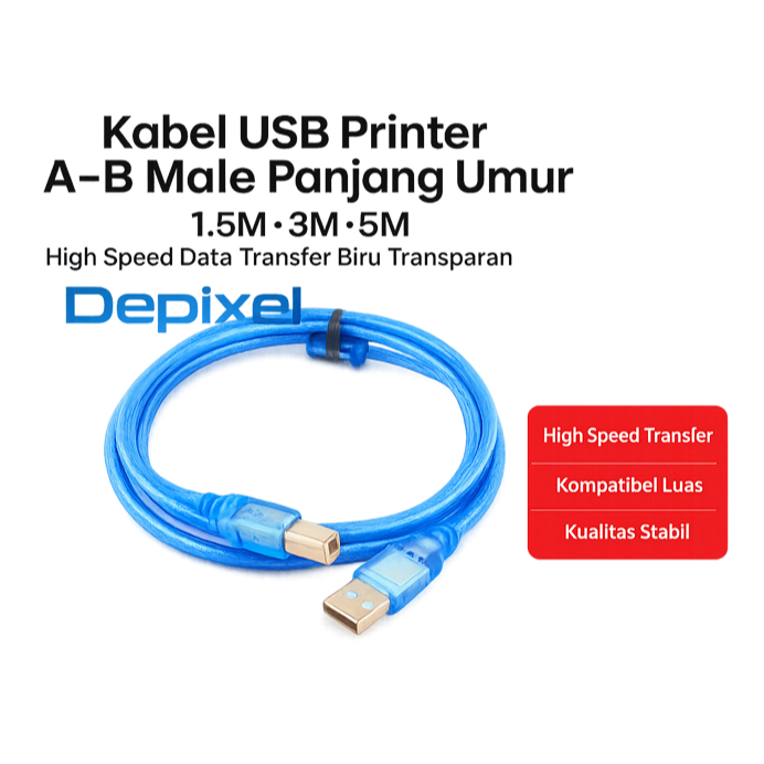 Jual Kabel USB Printer A-B Male Panjang 1.5M 3M 5M High Speed Data ...