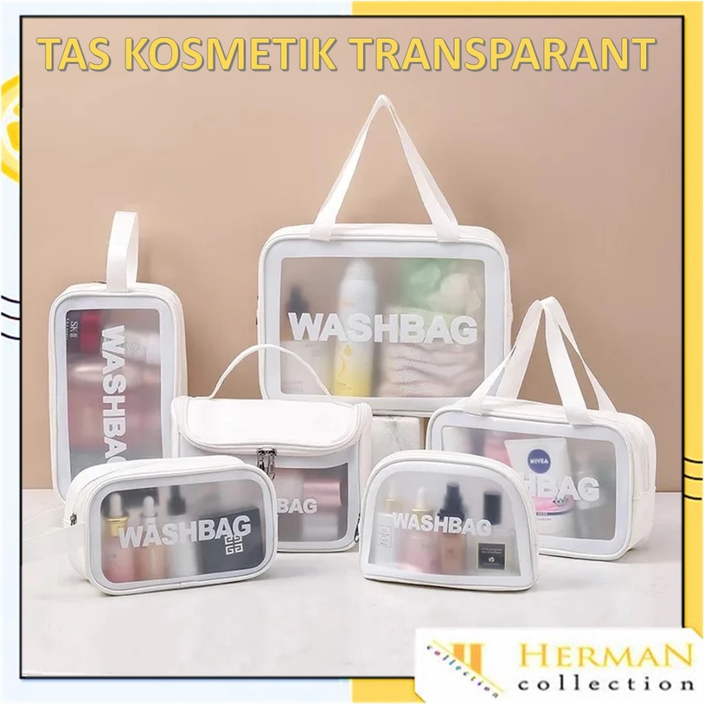 HC Tas Kosmetik Transparant WASHBAG Pouch Travel Make Up Bag Organizer Dompet Kosmetik Toiletry Waterproof Pouch Kosmetik Transparant Travel