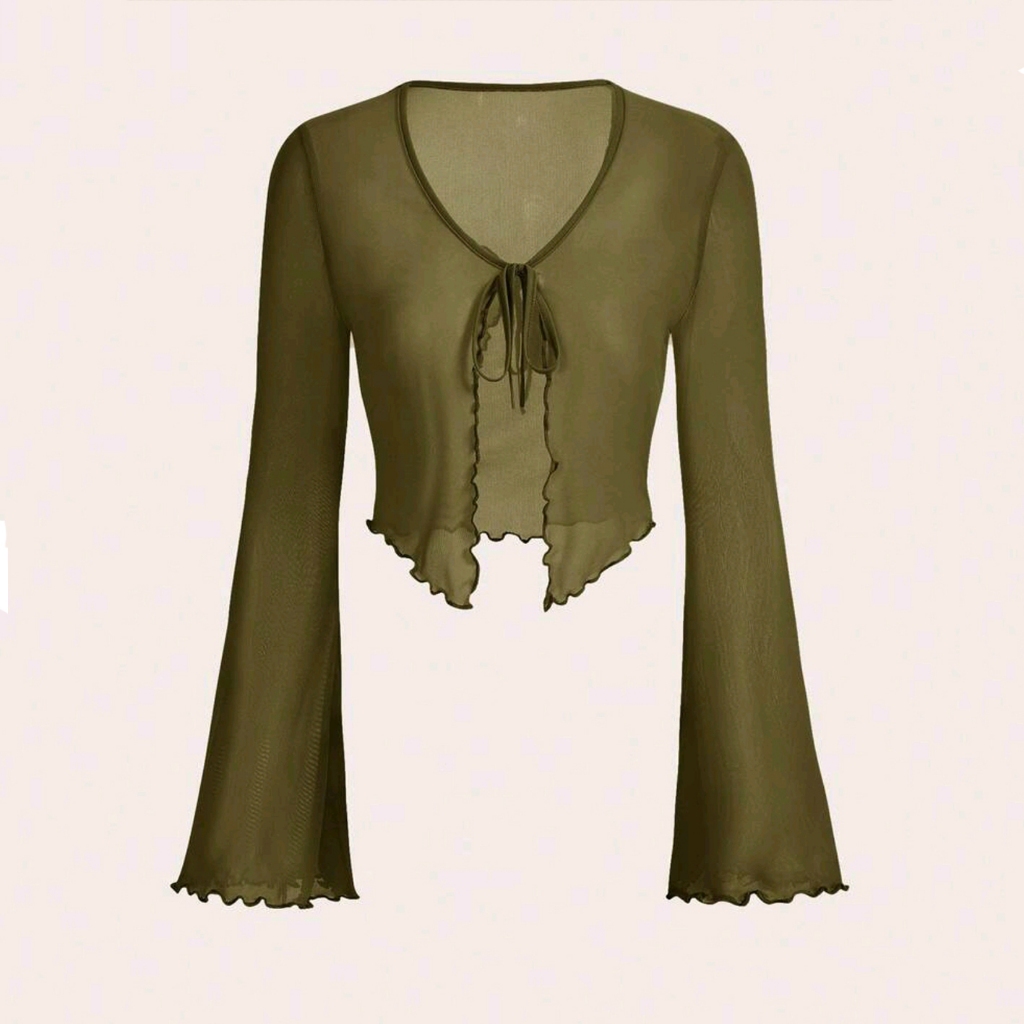 Jual Atasan Wanita Outer Mesh Lengan Flare Crop | Shopee Indonesia