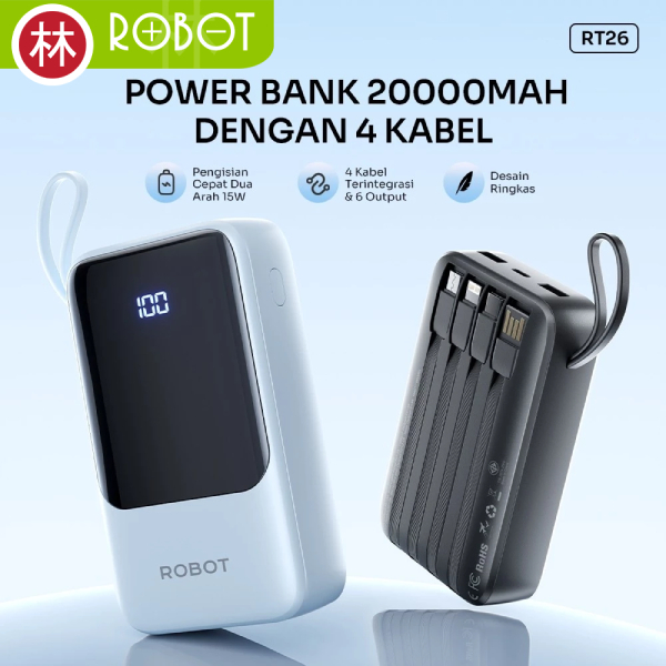 Jual Robot RT26 Powerbank Fast Charging 20000mAh PD 15W with Port & 4 ...