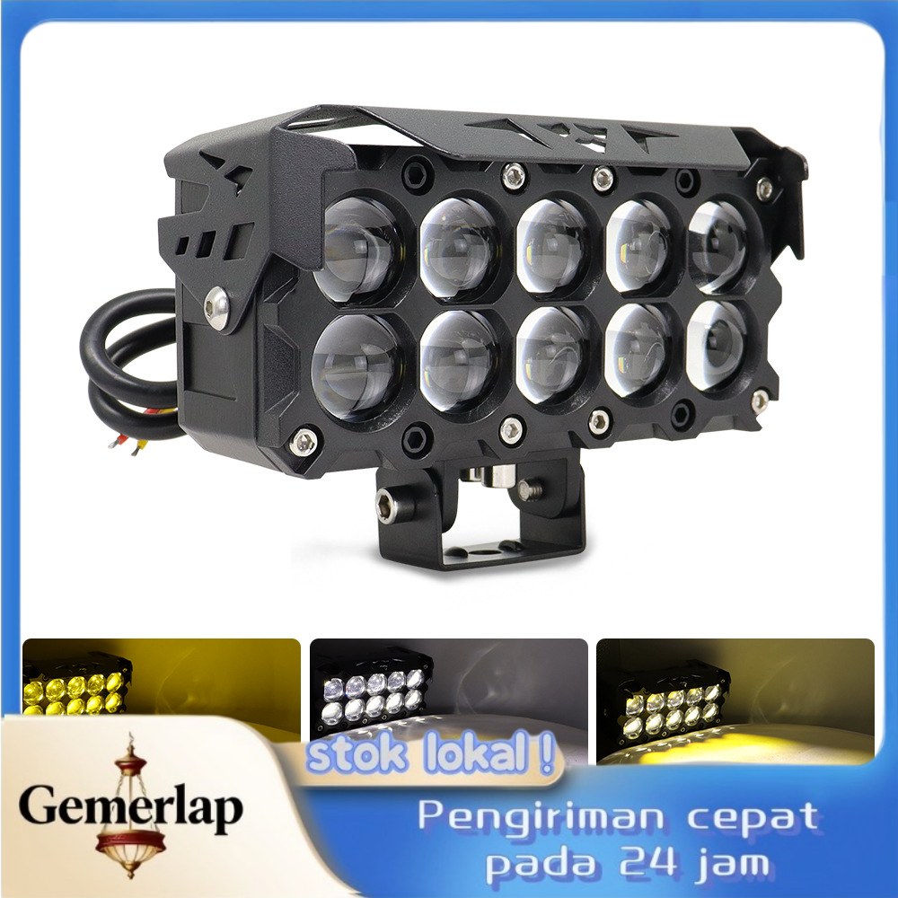 Lampu Sorot Tembak Mobil Motor 6/8/10 Mata LED 2 Warna/HI LOW 80 WATT MOTOR MOBIL/RGB kuning-putih/8 Mata SQL