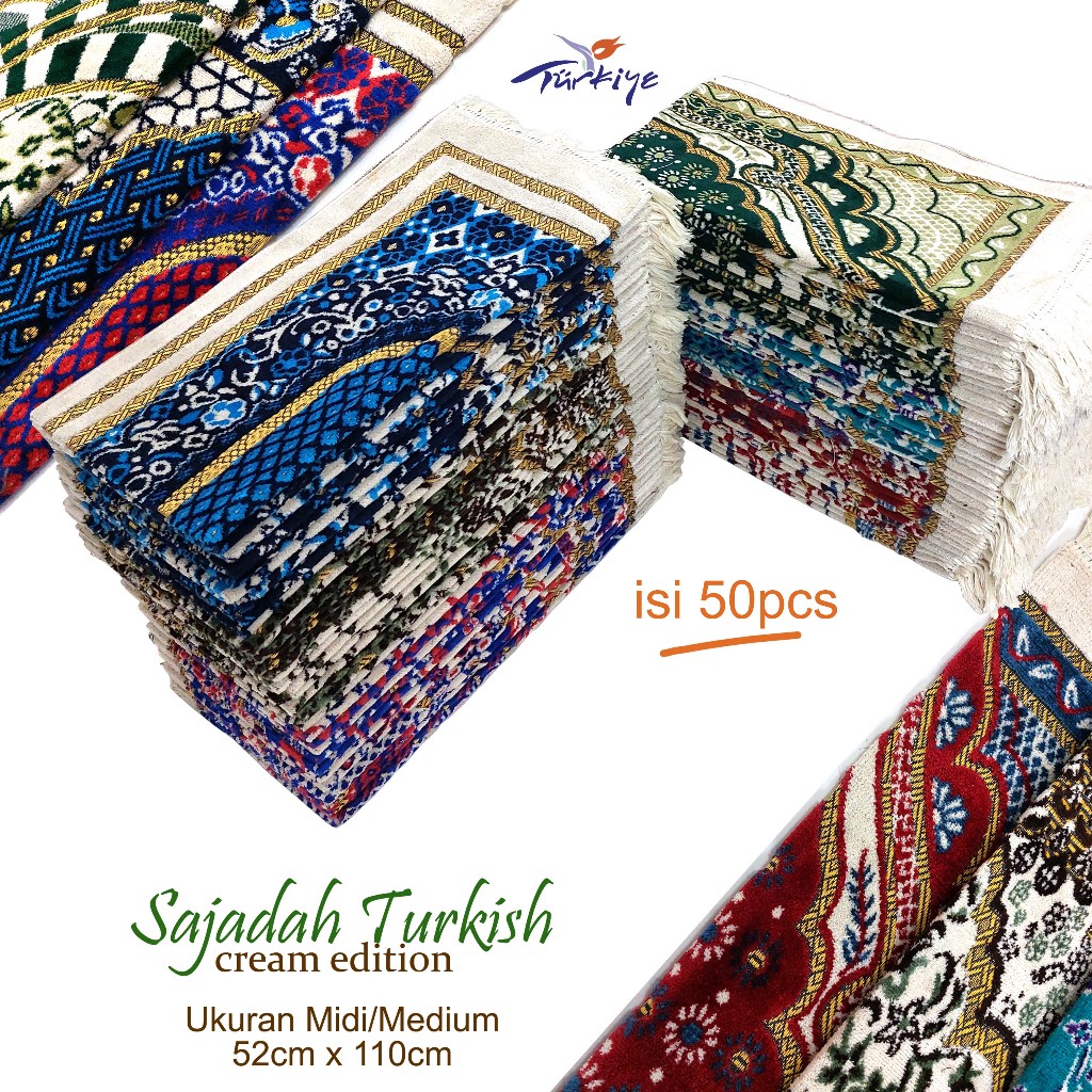 [ isi 50pcs ] Sajadah Beludru Medium Turky Cream Edition 52x110cm/ Turkish Cream/ Souvenir Haji Umroh dll