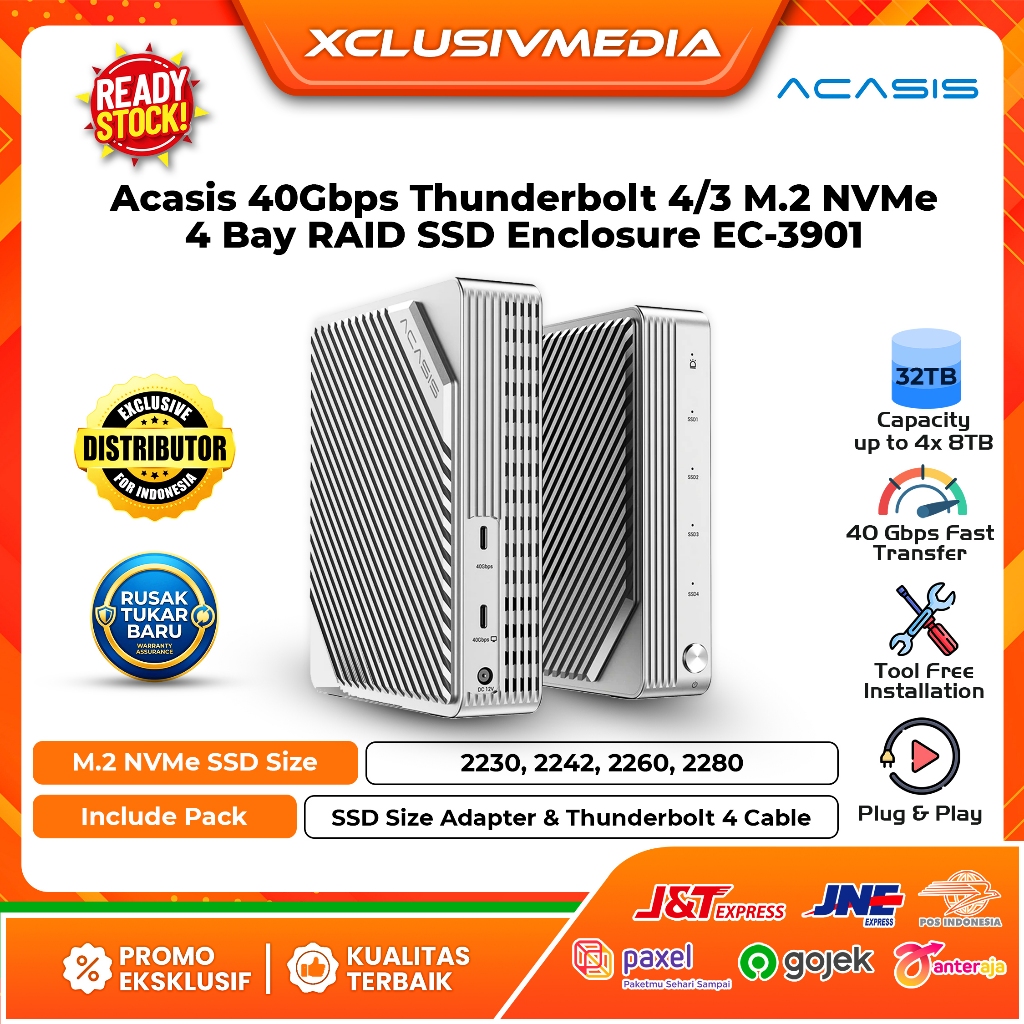 Jual Acasis 40Gbps Thunderbolt 4/3 M.2 NVMe 4 Bay RAID SSD Enclosure EC ...