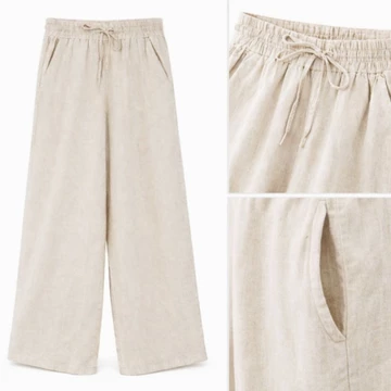 ANK* Women Linen Wide Leg Pants In 2 Colour Celana Kulot Wanita Branded Celana Kulot Wanita