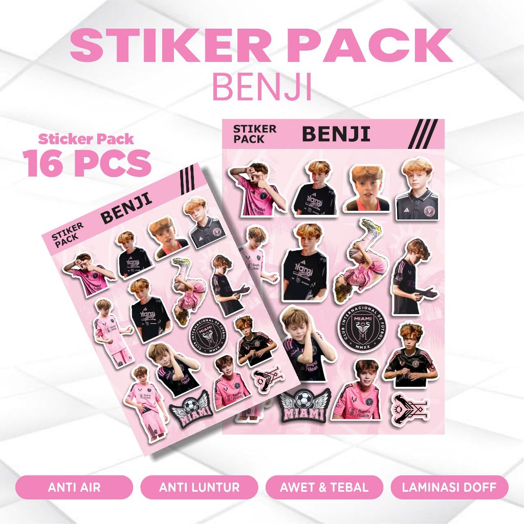 Jual BENJI inter miami academy - Sticker Pack 16pcs - Tahan Air Anti ...