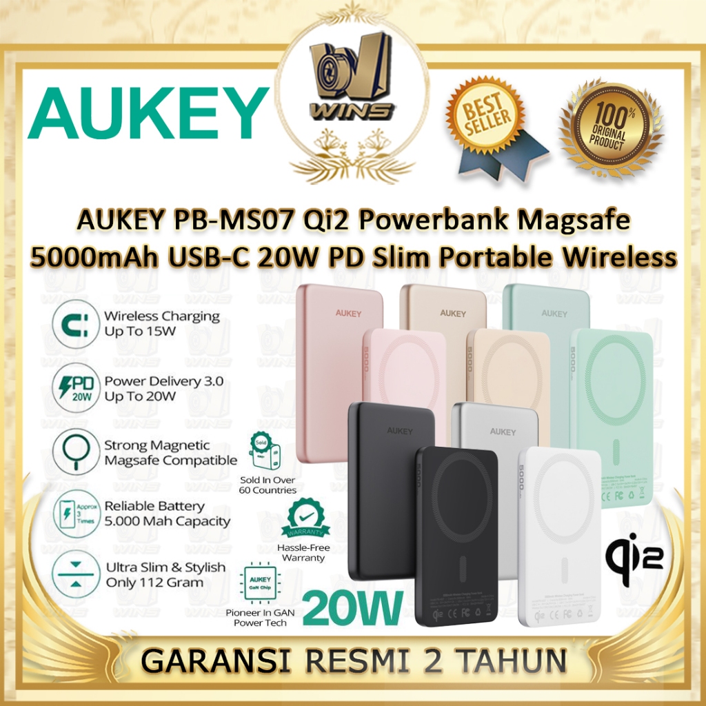 Jual AUKEY PB-MS07 Qi2 Powerbank Magsafe 5000mAh USB-C 20W PD Slim ...