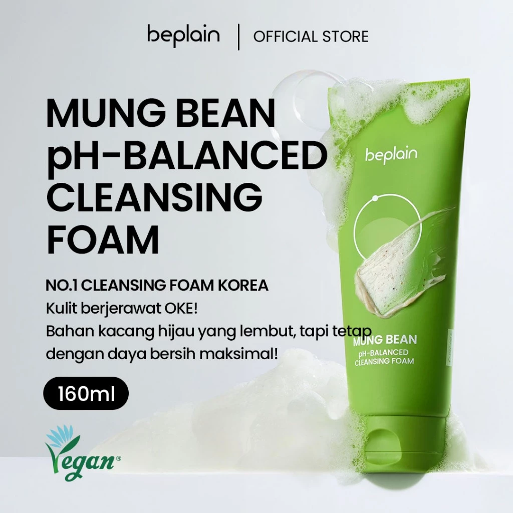 BEPLAIN MUNG BEAN pH-BALANCED CLEANSING FOAM 80ml, 160ml | Untuk Semua Jenis Kulit (Berjerawat & Sensitif) - Astarani Glow ビューティーケア